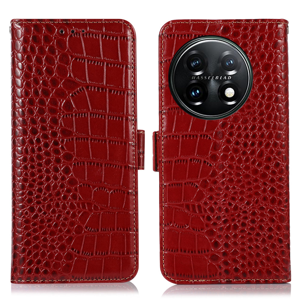 Phone Wallet Case for OnePlus 11 5G RFID Blocking Crocodile Texture Genuine Cowhide Leather Stand Phone Cover Phone Wallet Case for OnePlus 11 5G RFID Blocking Crocodile Texture Genuine Cowhide Leather Stand Phone Cover